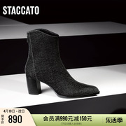 思加图冬季西部恋曲短靴复古高跟时装靴气质女靴EQ502DD3