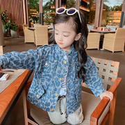 女童豹纹牛仔外套2022春季韩国童装中小童夹克长袖上衣开衫