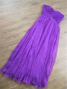 0715a紫色雪纺a字裙抹胸长款修身宴会，晚礼服裙年会聚会伴娘裙