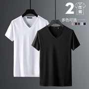 短袖T恤男V领夏季韩版修身纯棉白色百搭男士鸡心领半袖冰丝体恤衫