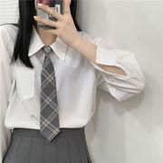 格纹免打灰色领带女jk衬衫，日系学院风，情侣款百搭休闲韩版领结