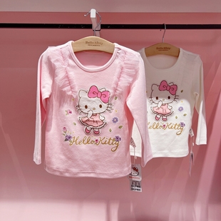 hellokitty春季中大童，女童圆领长袖，t恤打底衫上衣