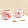 可爱陶瓷马克杯小清新草莓杯子女学生宿舍水杯家用早餐咖啡杯带勺