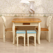 地中海餐桌椅组合可伸缩美式田园风格家用实木饭桌小户型餐桌折叠