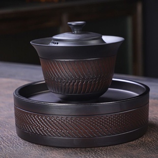 紫陶三才盖碗单个高档功夫茶具泡茶茶碗茶壶茶杯陶瓷盖碗茶套装