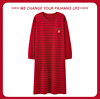 俞兆林大红色睡衣纯棉，女睡裙带胸垫春秋季长袖中长款可外穿家居服
