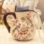 高档欧式田园复古彩绘陶瓷花瓶 美式乡村客厅装饰摆件干花插花器