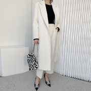 周小桃 2021年原创设计高端羊毛外套女厚中长款白色苏立大衣