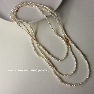 mimi天然淡水异型巴洛克珍珠不规则，加长款毛衣，链多层叠戴锁骨链