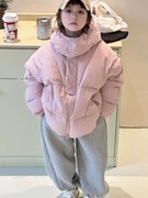 波拉bora韩国童装女童中大童冬装粉色休闲纯色外套连帽羽绒服洋气