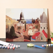 数字油画diy填充画家经典名画欧洲建筑教堂城堡湖泊风景画装饰画