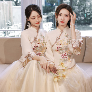 中式伴娘服冬季2024旗袍，姐妹装结婚礼服，女汉服中国风伴娘团裙