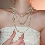 欧美夸张设计感珍珠多层缠绕项链小众小香风法式礼服轻奢项饰
