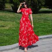 大红色雪纺连衣裙夏季2024洋气时尚裙子显瘦高端气质减龄长裙