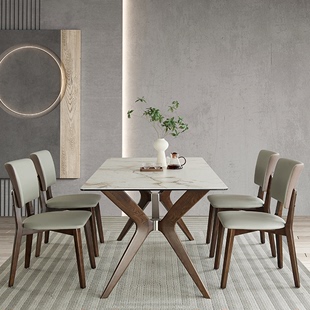 意大利进口岩板餐桌，轻奢现代简约长方形家用实木，小户型餐桌椅组合