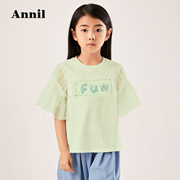 安奈儿童装女童网纱泡泡袖短袖T恤夏季款中大童洋气休闲半袖