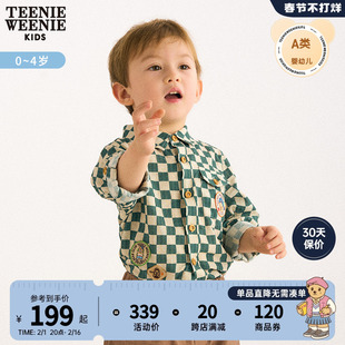 TeenieWeenie Kids小熊童装男宝宝23年款夏季时尚格纹长袖衬衫