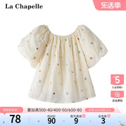 拉夏贝尔lachapelle夏季小衫时尚圆领泡泡，袖甜美减龄衬衫上衣女