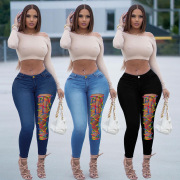 colorfulstrapcasualdenimleggings彩色，绑带休闲牛仔小脚裤女