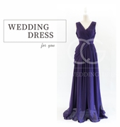 采吉神秘深紫色设计感雪纺，宴会礼服裙，姐妹伴娘服长款