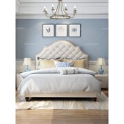 美式轻奢实木布艺床，1.8米双人床样板房大小户型，卧室床北欧布艺床