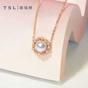 tsl谢瑞麟18k金钻石(金钻石，)项链淡水珍珠，正圆一款多戴锁骨链女士bd349