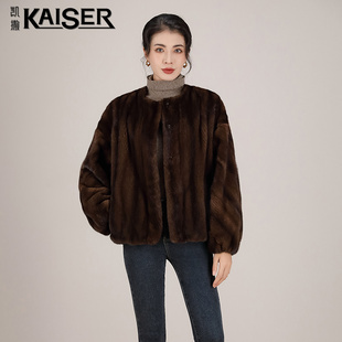 Kaiser/凯撒2023进口天鹅绒水貂皮草外套女短款貂皮大衣