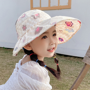 儿童空顶遮阳帽女童遮脸防紫外线户外防晒帽幼儿园户外太阳渔夫帽