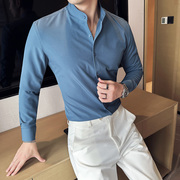 加厚加绒垂感弹力男士衬衫立领长袖商务休闲青年寸衫韩版潮流衬衣