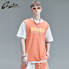 guuka橙色短袖t恤男潮牌夏季学生嘻哈运动假两件篮球服半袖t宽松