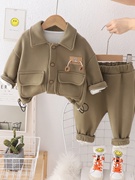 匹克企鹅婴儿衣服冬季小童，加绒加厚卫衣分体套装，7八9个月一岁男宝