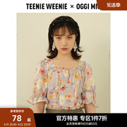 TeenieWeenie小熊奥莱法式方领气质短袖衬衫碎花衬衣夏季短款上衣