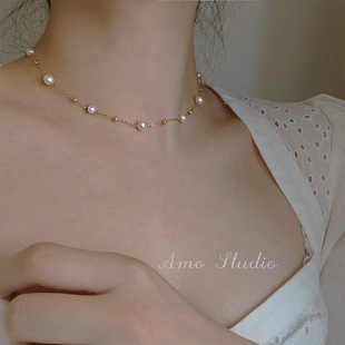 AMO星云14K包金珍珠项链女锁骨链2024年小众设计轻奢高级感