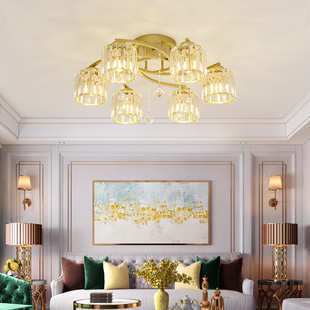 美式简约水晶吸顶灯创意现代卧室，灯具金色餐厅2024轻奢客厅灯