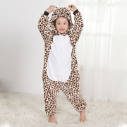 法兰绒豹纹动物连体睡衣，长袖秋冬卡通，儿童家居服品
