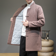 中国风纯色加厚棉袄中长款披风，棉衣复古风，唐装男中式盘扣棉服外套