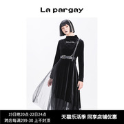 Lapargay纳帕佳女装黑色裙子个性时尚休闲长袖高领针织连衣裙