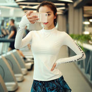 黑白字母瑜伽服上衣女紧身显瘦跑步运动T恤打底衫弹力健身长袖秋