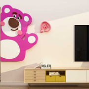 儿童房间布置卧室装饰品床头草莓，熊电视(熊电视)背景墙面自粘电梯门贴壁纸