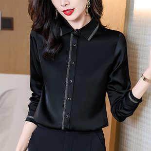 加绒黑色雪纺衬衫女长袖春秋法式设计感小众气质衬衣高档小衫