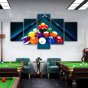 台球厅装饰画网红创意，俱乐部台球室挂画五联桌球，墙面壁画冠军海报