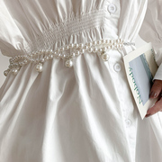 夏季白色珍珠腰带女士装饰配裙子连衣裙衬衫汉服，时尚腰链配饰腰封