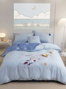 蓝色纯棉地中海床上四件套卡通三件套床单被套儿童上下床男孩床品