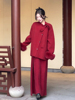 大码新中式过年红色战袍套装女秋冬高级感复古名媛气质外套半身裙