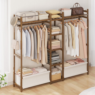 简易卧室大衣柜实木小户型收纳衣橱挂衣架大容量落地家用结实耐用