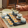米黄汝窑功夫茶具套装家用办公泡茶山水青花茶壶盖碗茶杯整套