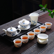 手绘素烧羊脂玉白瓷功夫茶具套装德化盖碗茶杯家用高档礼盒可定制