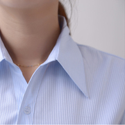 职业白衬衫女修身收腰v领条纹衬衣短袖，职业装工作服正装蓝色斜纹