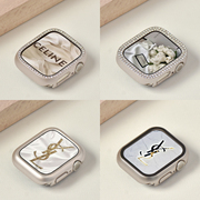 适用Apple Watch苹果手表S9保护壳iWatch 8/7/6/5/SE代彩色保护套硬半包边框钢化膜表套超薄45/41mm星光色