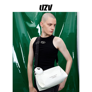 UZV夏季无性别单肩斜挎包潮牌包包亮皮小众设计包女包